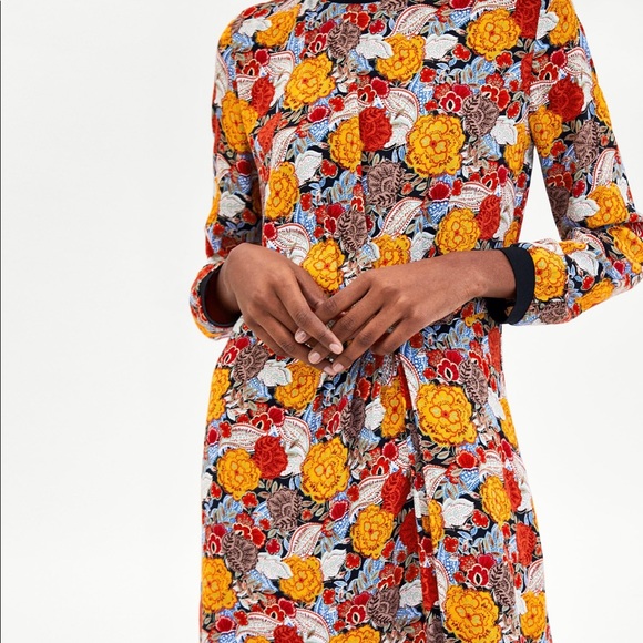 Zara TRF Printed Dress with Ribbed Trims - Picture 6 of 10
